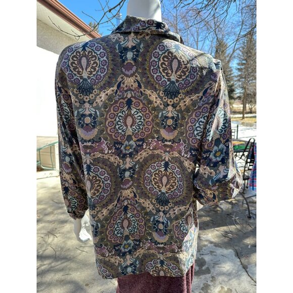 90s Emblem 100% Silk Shirt Button Up Mixed Print Sz M - Picture 7 of 11